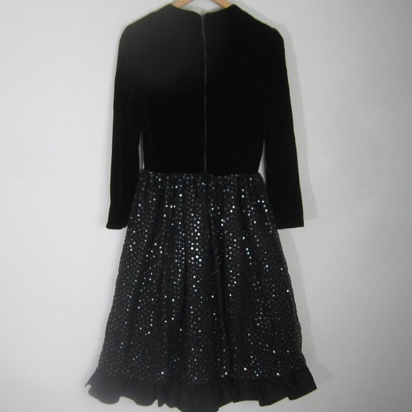 Vtg Saks Fifth Avenue Womens S Black Velvet Fit Flare Sequin Party Formal Dress - Picture 2 of 12